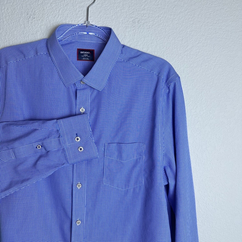 UNTUCKit Kelly-WF Mens Slim Fit Wrinkle Free Gingham Shirt Dark Blue Sz Large